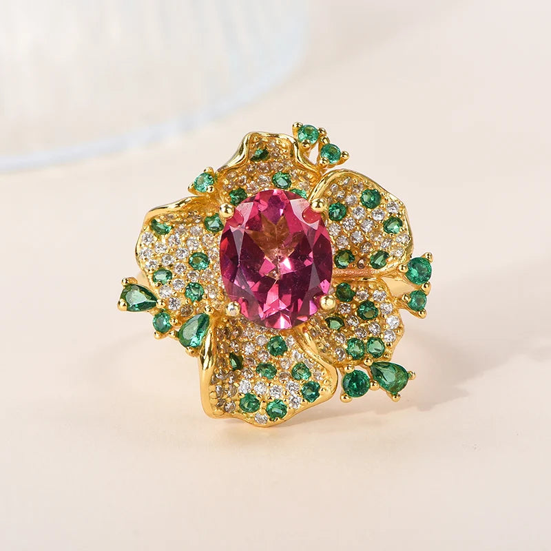 Gioiellieri Natural Pink Topaz Ring with Oval Cut Gemstone for Valentine Romantic Gift in 925 Sterling Silver for Women Jewelry