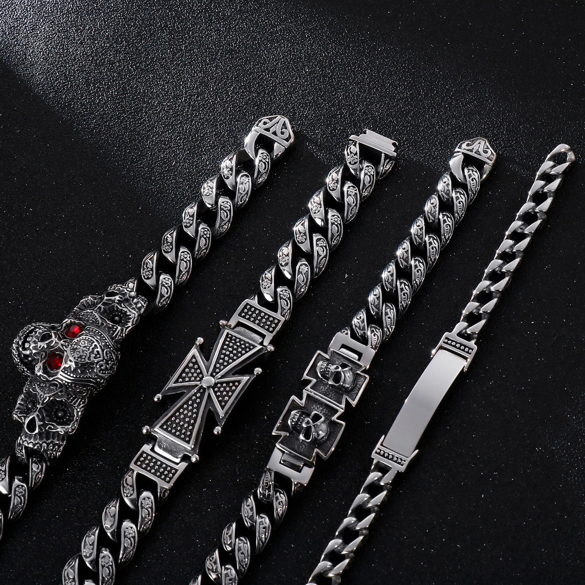 VIKING Mens Retro Skull Charm Bracelet – Silver Stainless Steel