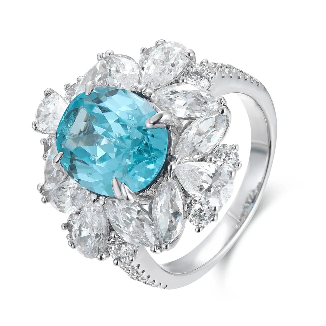 Gemfiori S925 Silver Cultivated Paraiba Ring Main Stone: 6.33CT Side Stones:6.27CT Weight: 7.92g