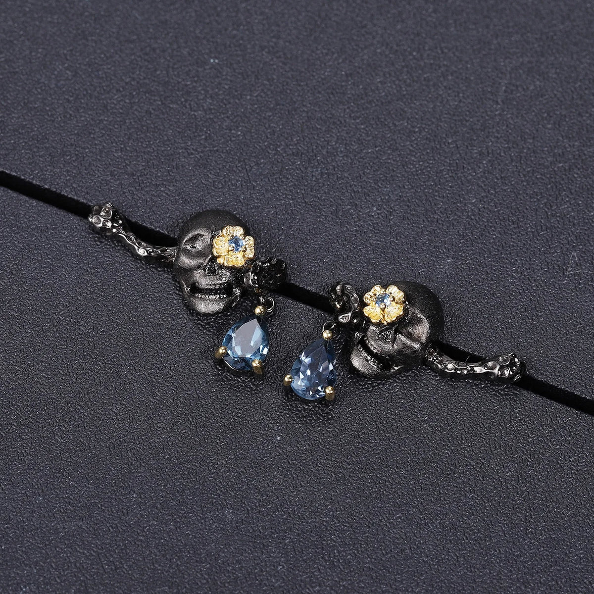 ArtistA Abiding Fine Jewelry Halloween Day Black Gun Plated London Topaz 925 Sterling Silver English Lock Earrings Ring Necklace Set