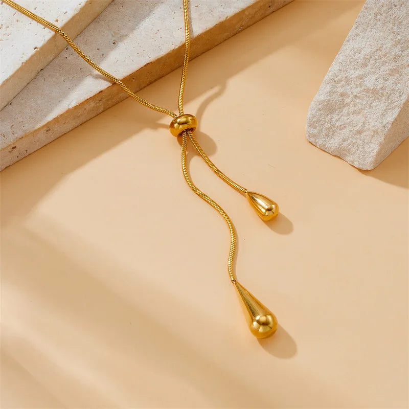 Gold Tassel Teardrop Necklace & Earrings Jewellery Set | Boho Glamour Fashion Set