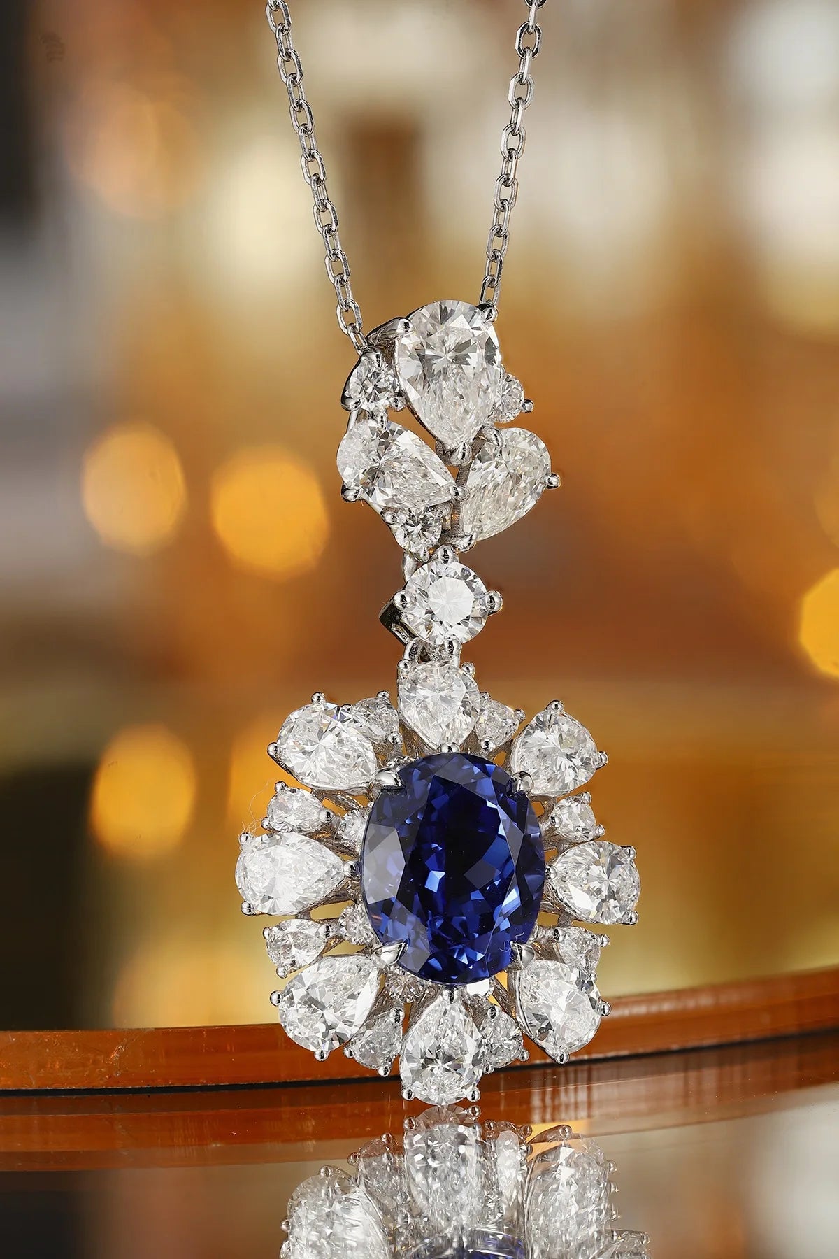 Gemfiori Anster 925 Sterling Silver High-quality Cultivated Sapphire Necklace - Suitable for Parties or As a Gift