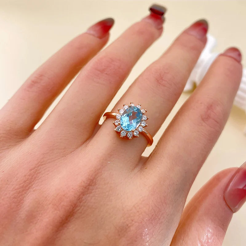 925 Silver Sky Blue Topaz Ring with Natural Gemstone for Women December Birthstone Fine Jewelry Elegant Wedding Anniversary