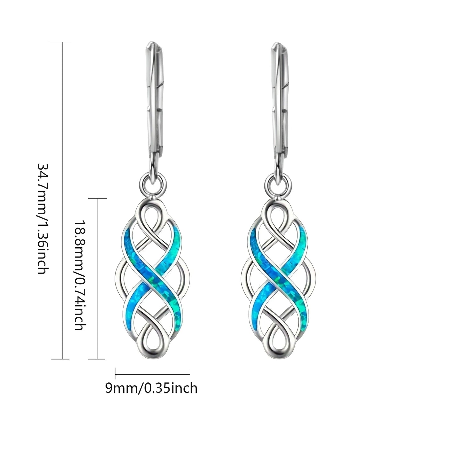 Blue Opal Infinity Earrings | Silver Twisted Design Drop Jewelry