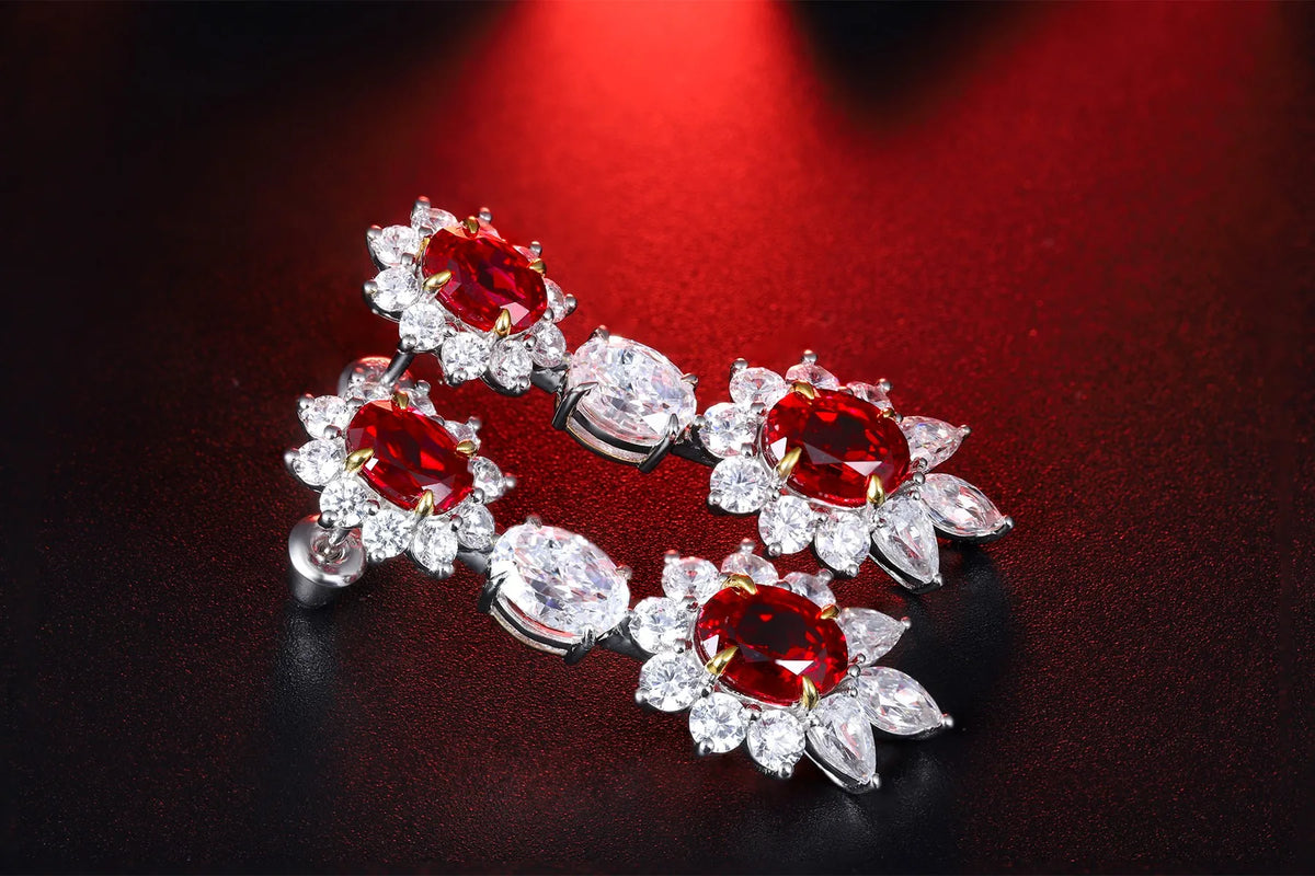 Gemfiori Anster High Quality S925 Lab Grown Ruby Earring Stud Dainty Gemstone Stud Earrings for Women Daily Wear Gift