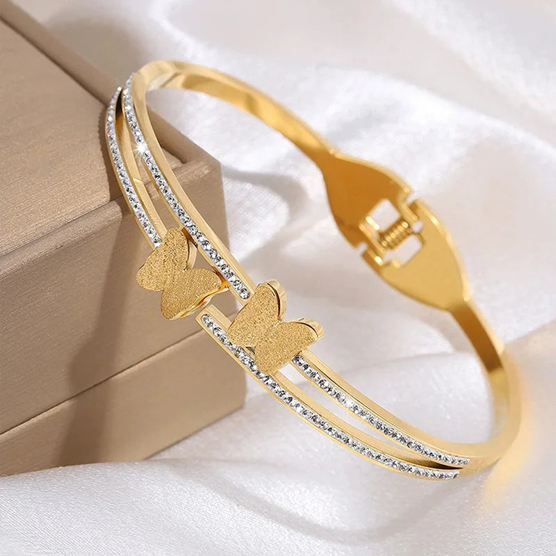 REBEL Stainless Inoxydable Stainless Steel 18K Gold Plated Roman Women Fashion Jewelry Bracelets Bangles