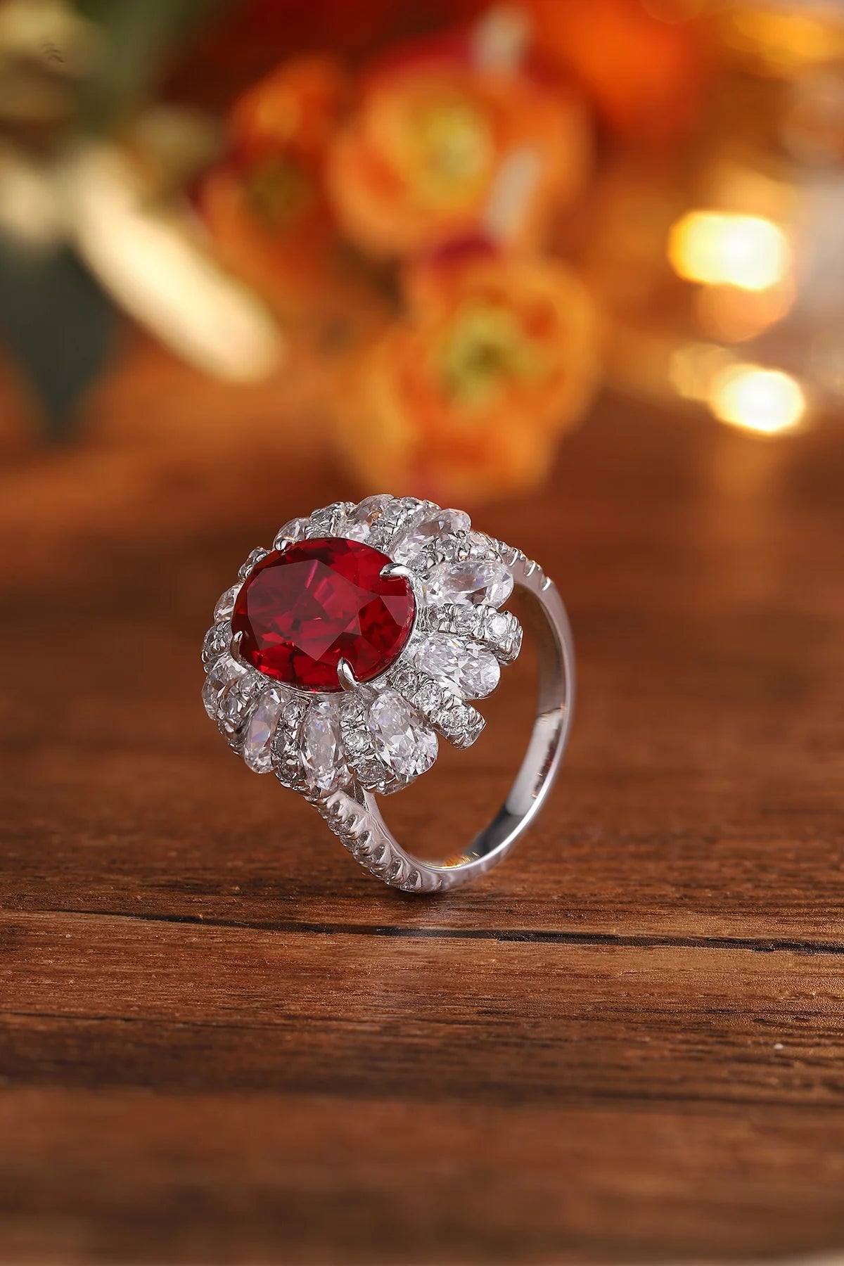 Gemfiori Jewelry Trendy High Quality S925 Silver Cultivated Ruby Ring Unisex Engagement Ring for Wedding Party or Gift