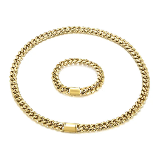 Kalen Men Stainless Steel Vintage Cuban Links 600mm Necklace&200mm Bracelet Jewelry Set