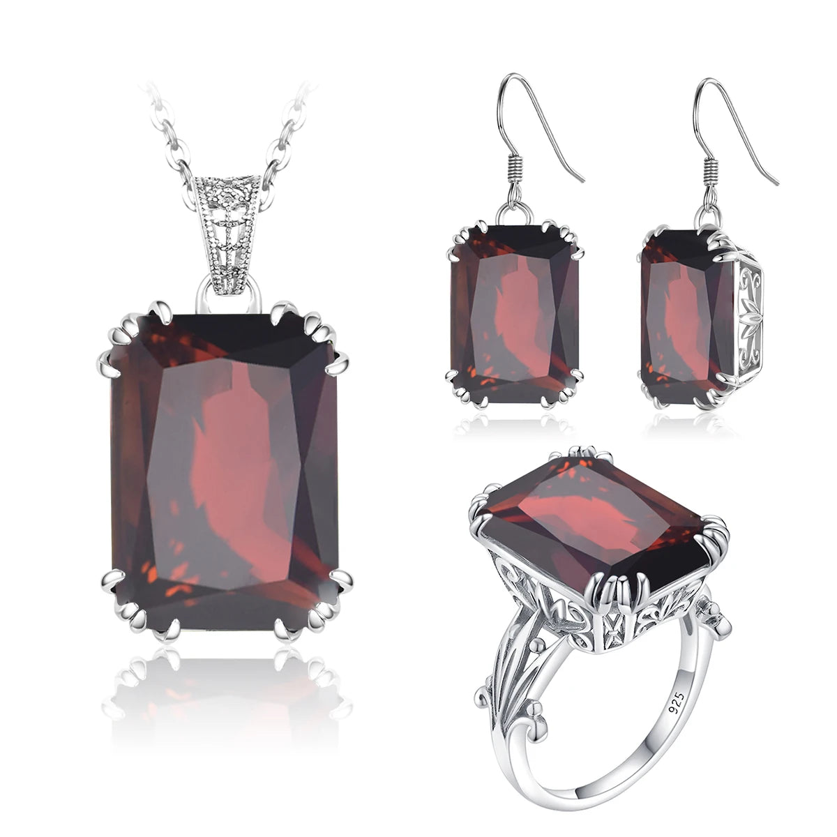 ArtistA Sapphire Blue Stone Zircon Crystal Sterling Silver Jewelry Sets for Women Retro Crown Ring Pendant Earring for Party Engagement