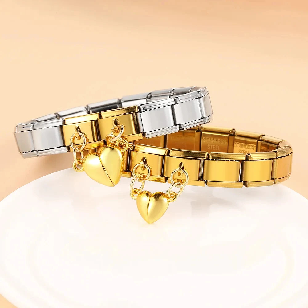 New Fashion Heart Magnetic Attraction Removable Pendant Link Fit 9mm Stainless Steel Italian Charm Bracelet Jewelry DIY Making