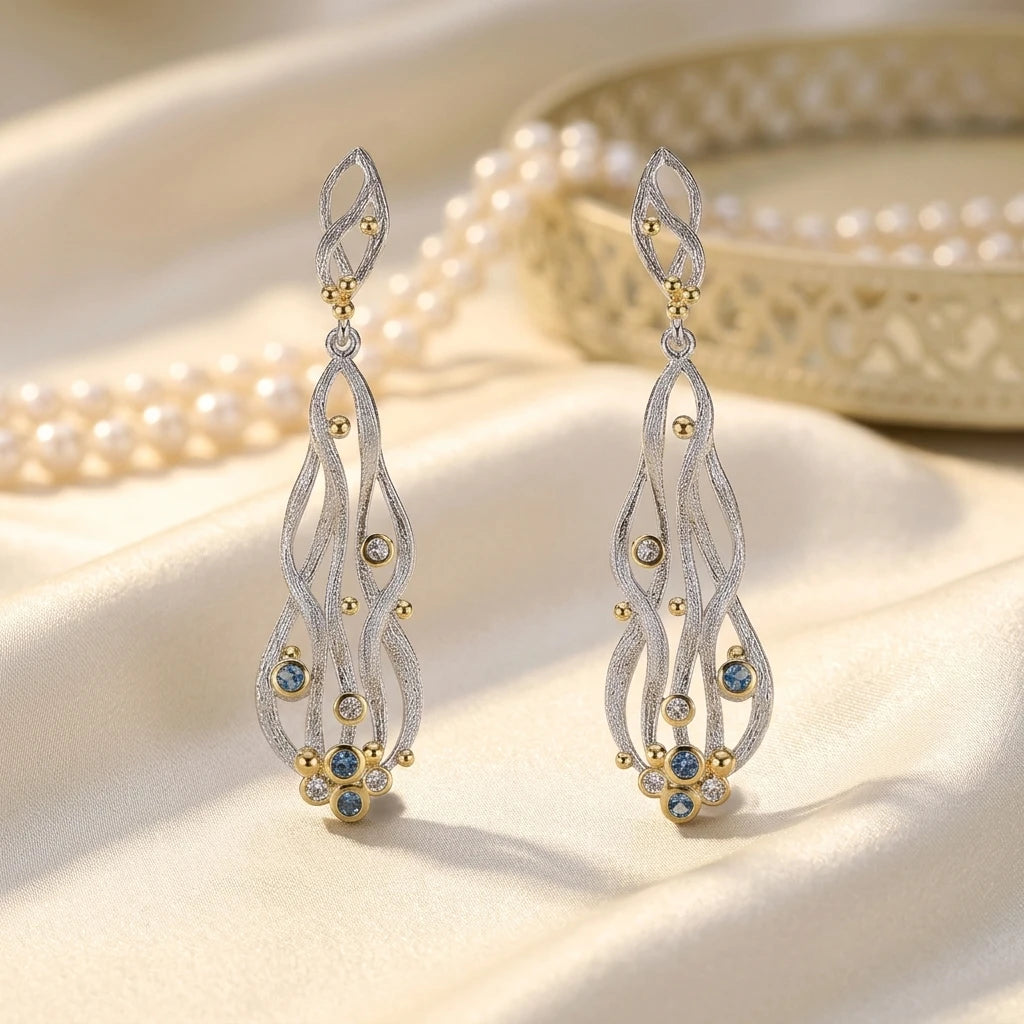 Blue Topaz Stone 925 Sterling Silver Classic Earrings for Women with 18K Gold Plated Wedding Party Gift
