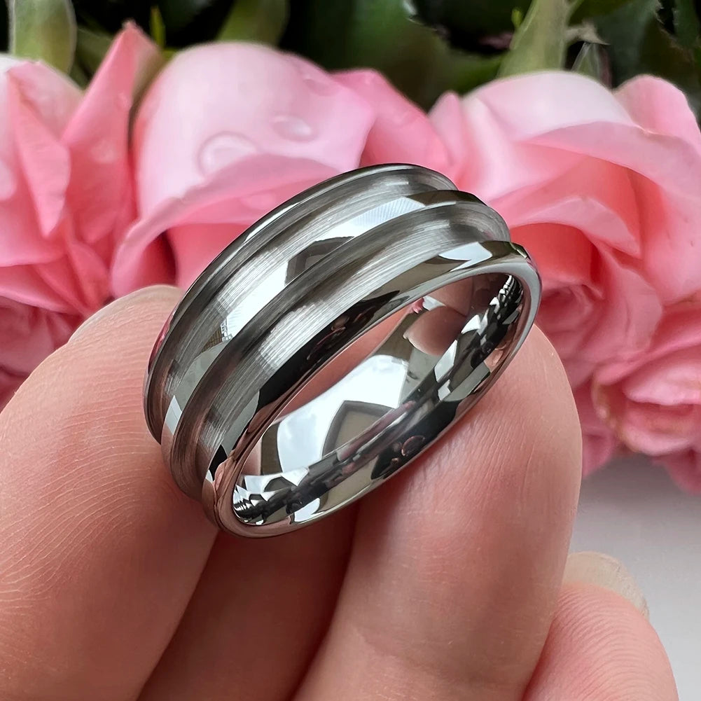 Coolstyle Jewelry 8mm Wholesale Tungsten Blank Core Ring for Customized Inlay with 2.5mm Double Grooves  Domed Comfort Fit