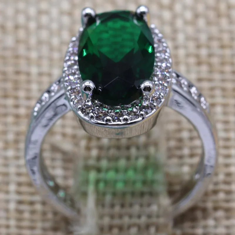 XOTICA Silver Plated Green Blue Pink Zircon Ring Trendy Women's Gemstone Jewelry for Parties Weddings Birthdays