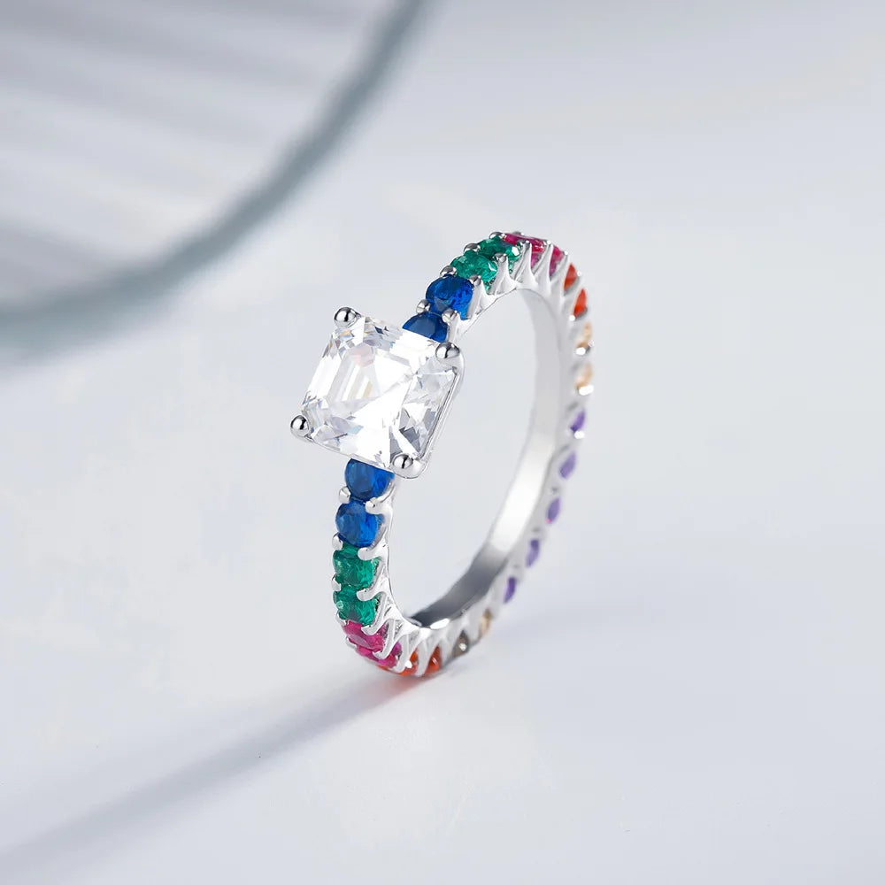 SILVERELLI High Carbon Diamond Ring with Coloured Row Diamond 925 Sterling Silver