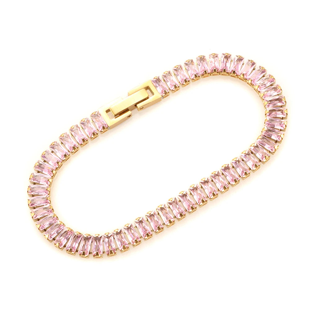 Tennis Chains Necklace Crystal Diamond Colorful Cubic Zirconia Tennis Tarnish Free Customize Bracelet Fashion Jewelry Set