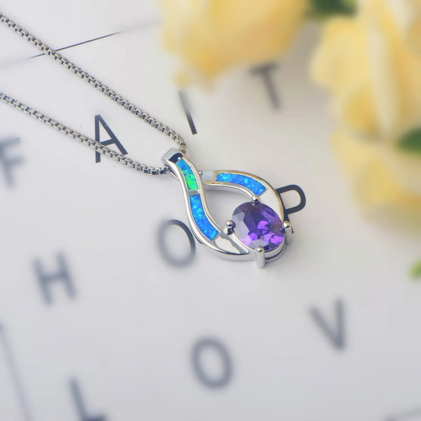 Tiktok Ins Viral Blue Opal Heart Necklace | Copper Silver Plated Nightingale Pendant Bohemian Jewelry Wholesale