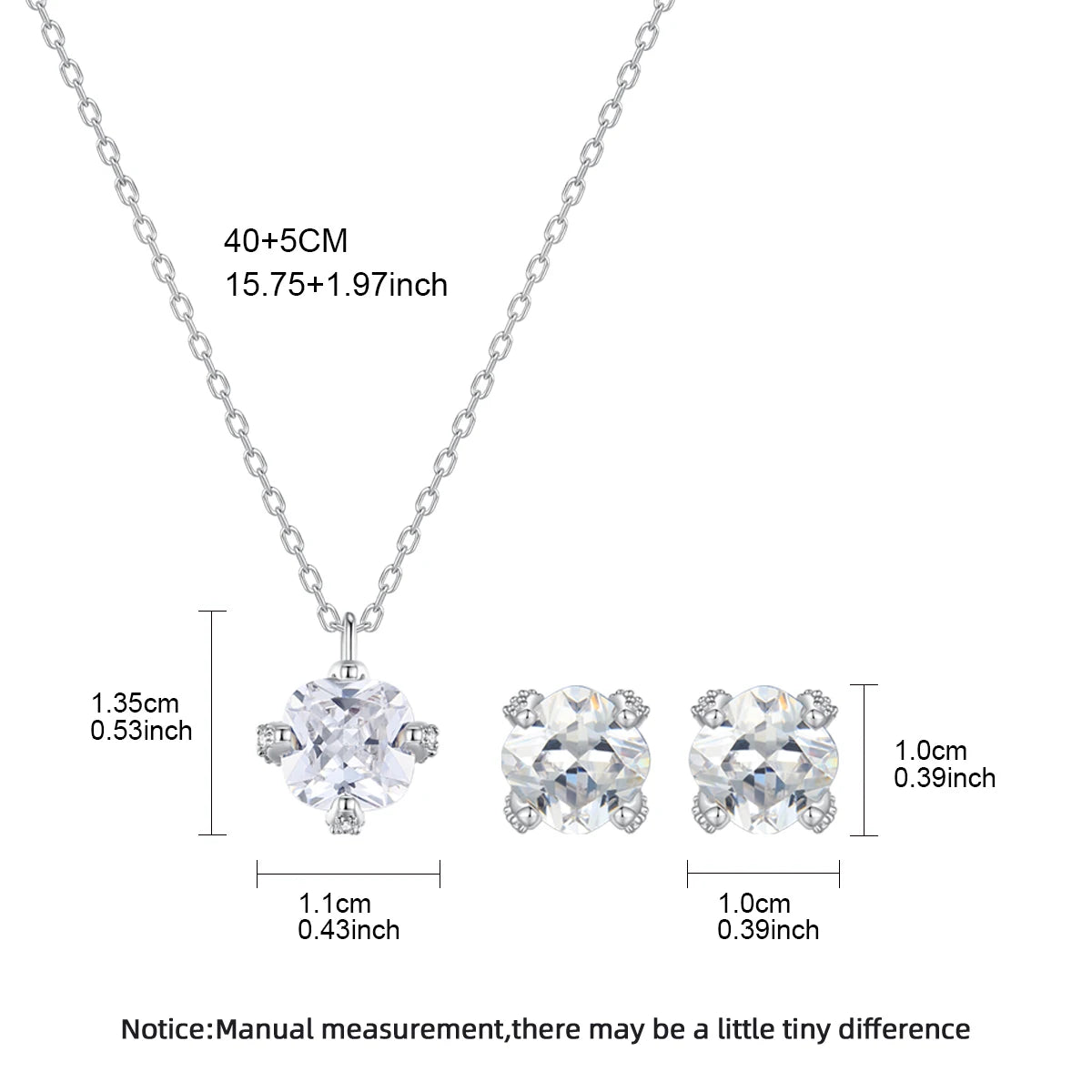S&S Rhodium Plated Geometric Zircon Necklace & Earring Set – Collection