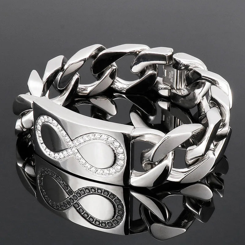 KALEN 220mm Stainless Steel Cuban Link Bracelet With Cross/Infinity Mark Zircon Patterns