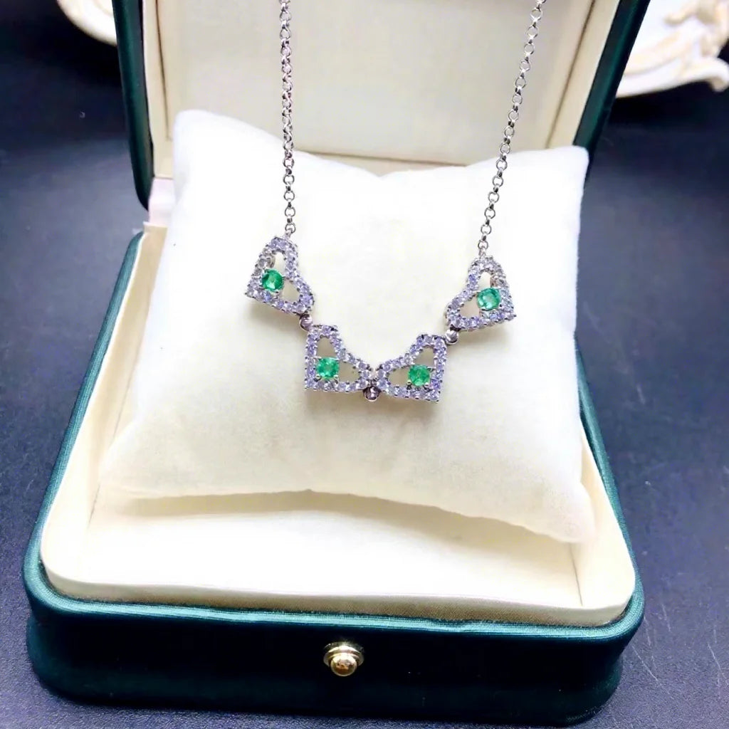 Gioiellieri New Women's Emerald Pendant Necklace Clavicle Chain 925 Sterling Silver Rhodium Plated Niche Style Unique Elegant Party Gift