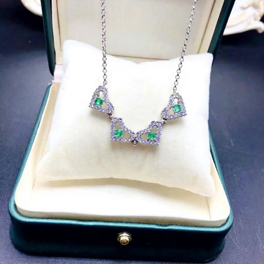Gioiellieri New Women's Emerald Pendant Necklace Clavicle Chain 925 Sterling Silver Rhodium Plated Niche Style Unique Elegant Party Gift