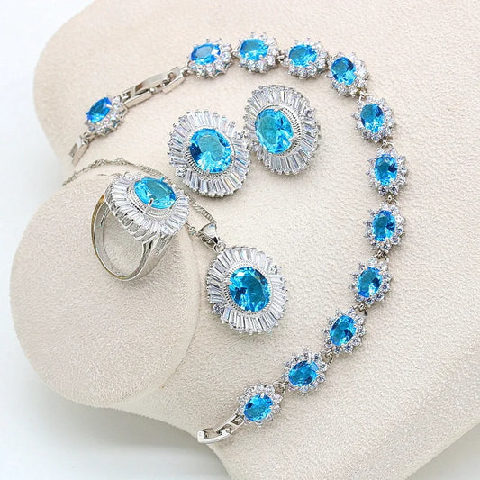 925 Sterling Silver Luxury Design Jewelry Set Custom Bridal Earrings Necklace Ring Bracelets for Women for Weddings Parties