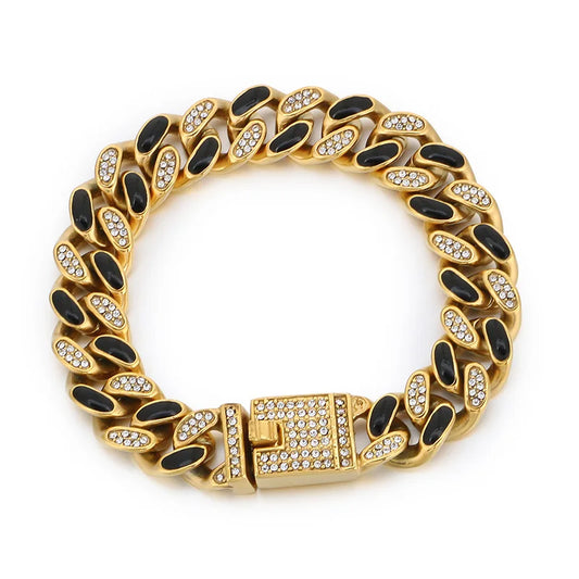KALEN Unisex Hip-hop 205mm Stainless Steel&Rhinestones Cuban Links Bracelet