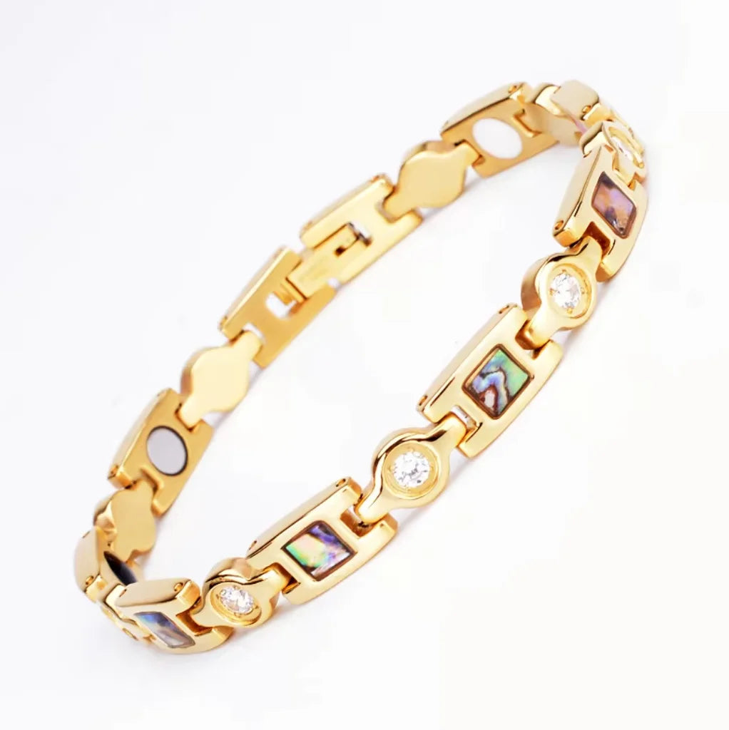 Aimgal Magnetic Health Bracelet Germanite & Abalone Shell with 3A Zirconia 316L Stainless Steel Wellness Jewelry