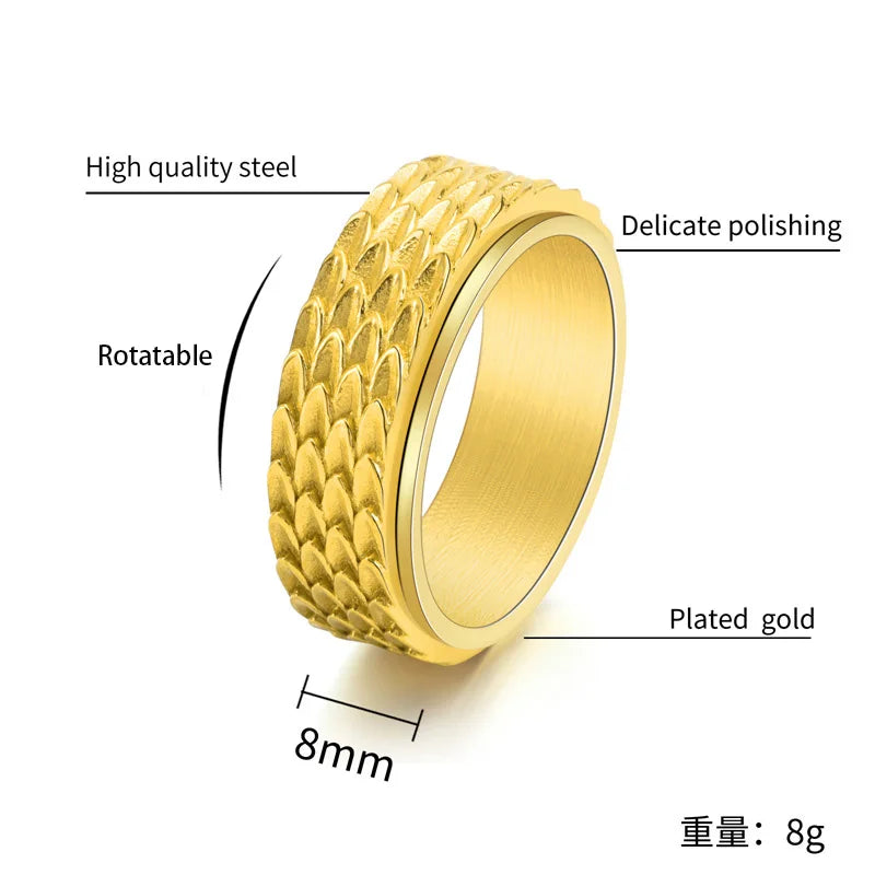 REBEL Viking Dragon Scale Rotatable Spinner Ring Fashion Men's Stress Relief Ring Jewelry