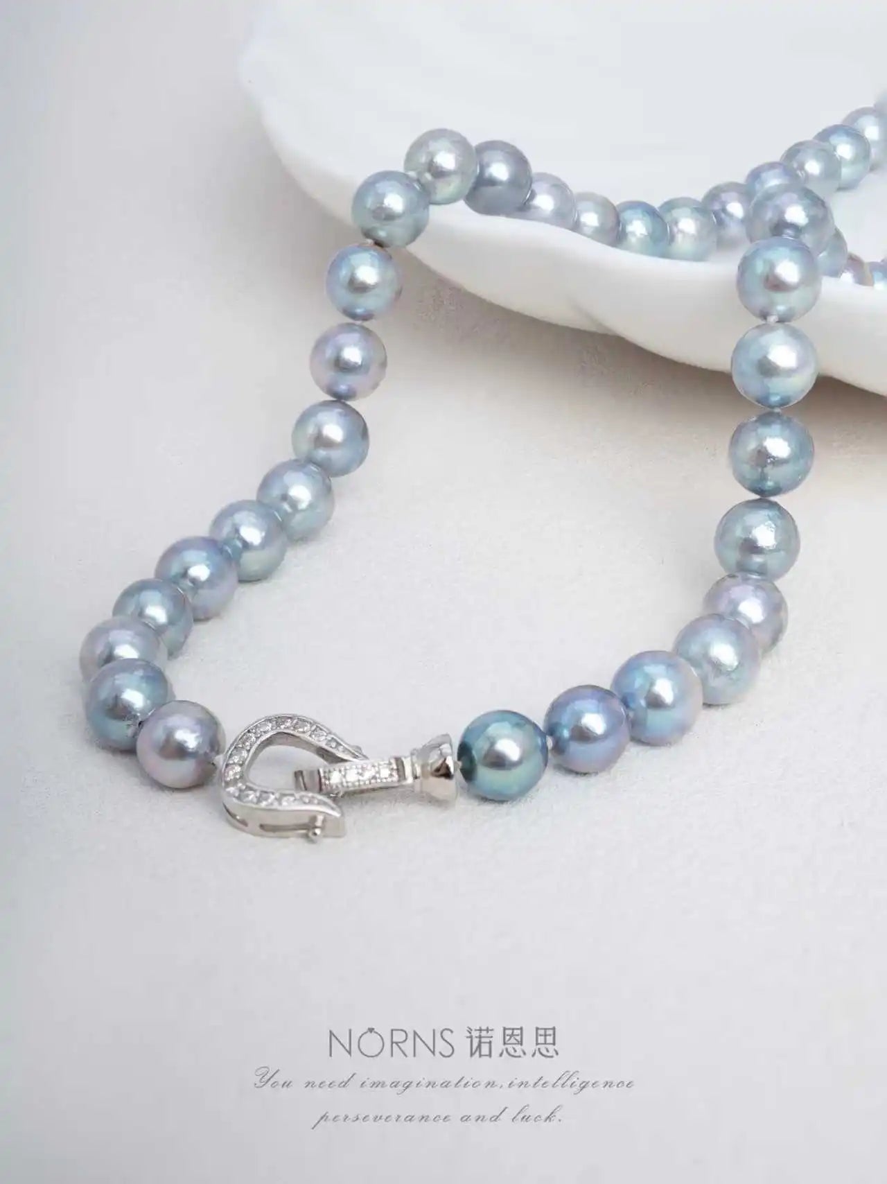 Akoya Blue-gray Seawater 7.5-8mm Pearl Necklace for Women Christmas Gift Necklace
