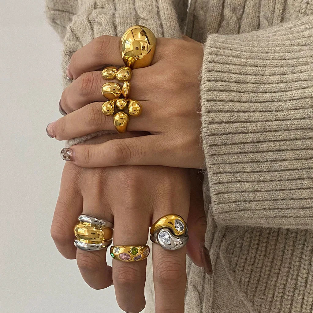 S&S Zircon Geometric Statement Ring | 18K Gold Plated | S&S