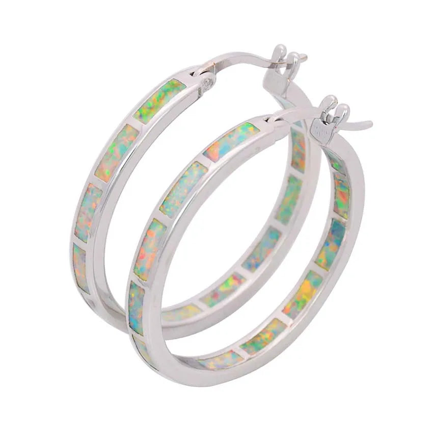 Elegant Aobao Women's Brass Geometric Bohemian Christian Drop Earrings Silver Plated Opal 30mm Multi-Hue Design Dainty Gift
