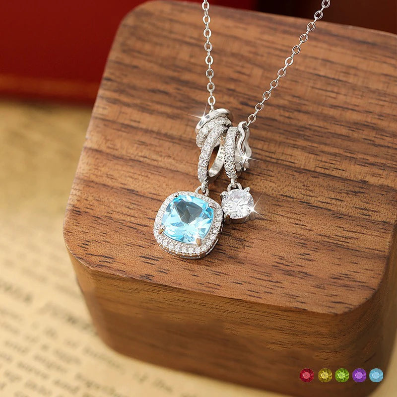 Waterproof Women 925 Sterling Silver Natural Topaz Necklace Engagement Wedding Cushion Cut Pendant Chokers Jewelry Wholesale