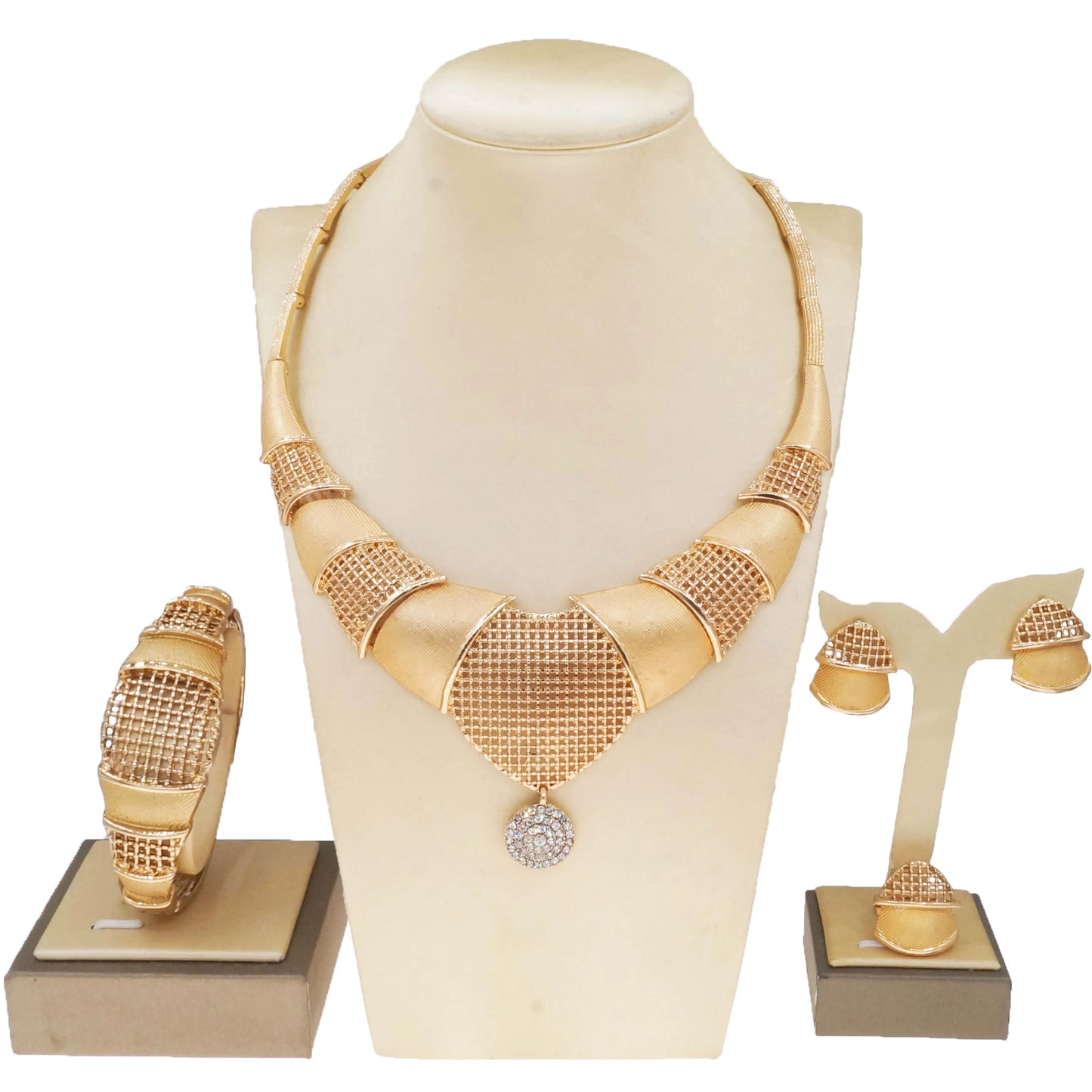 Zhuerrui High-end Bridal Gold Jewelry Sets Simple Silver Pink Beads Necklace Jewelry Set Exquisite Costume Accessories HA23253
