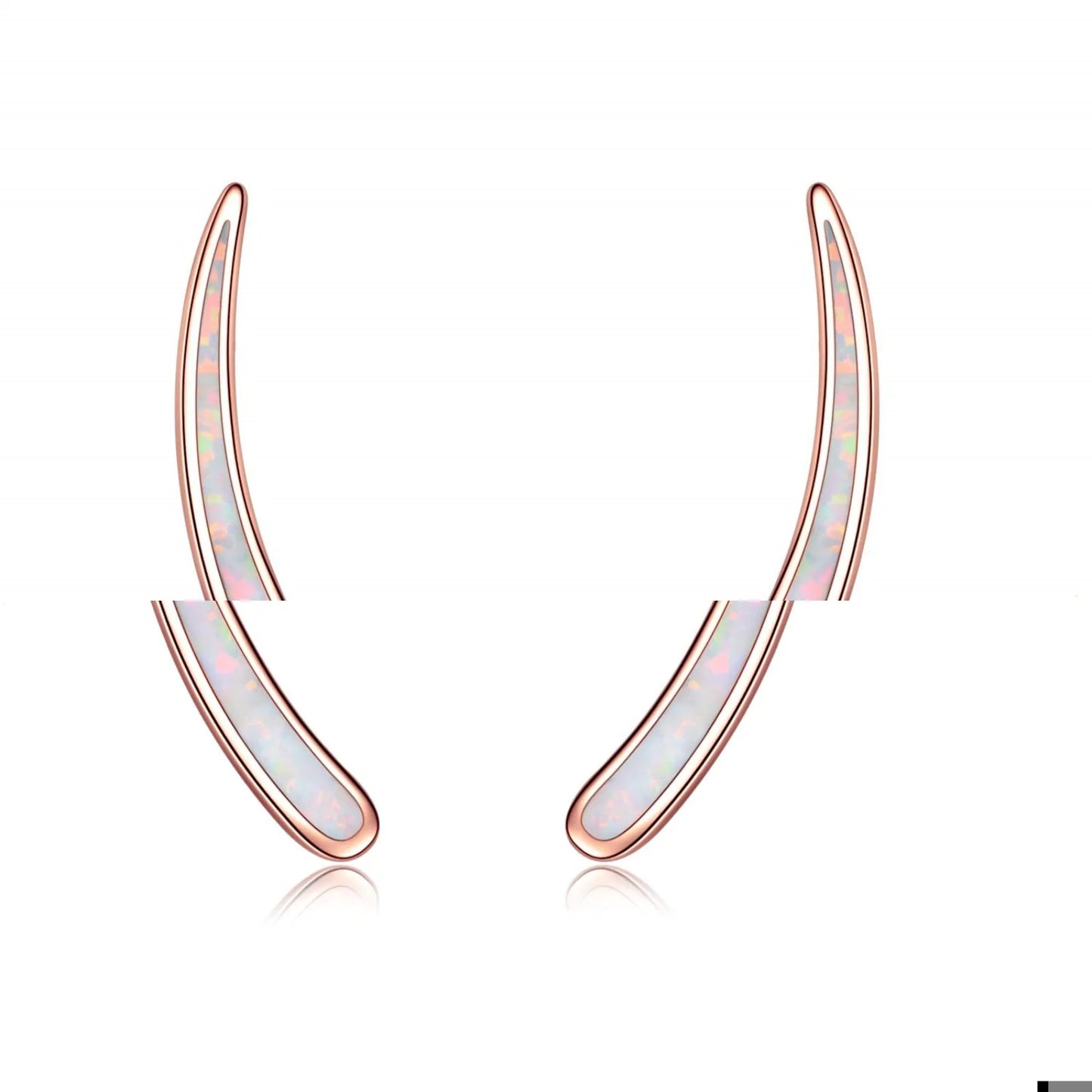 Sleek Crescent Opal  Earrings - Blue Fire Opal Inlaid Curved Frame Design | Minimalist Daily Jewelry Bulk Gifts