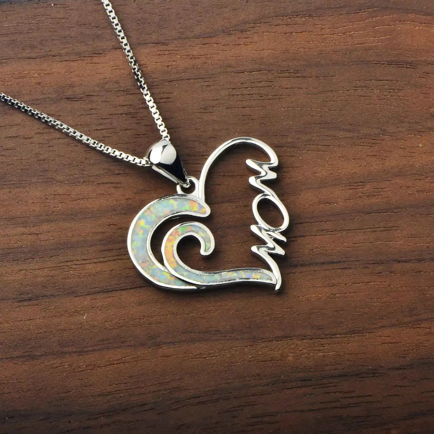 TikTok INS Wind Hawaii Beach Explosion Brass Opal Love Pendant Necklace Cute Style Children's Wholesale Inlaid Charms