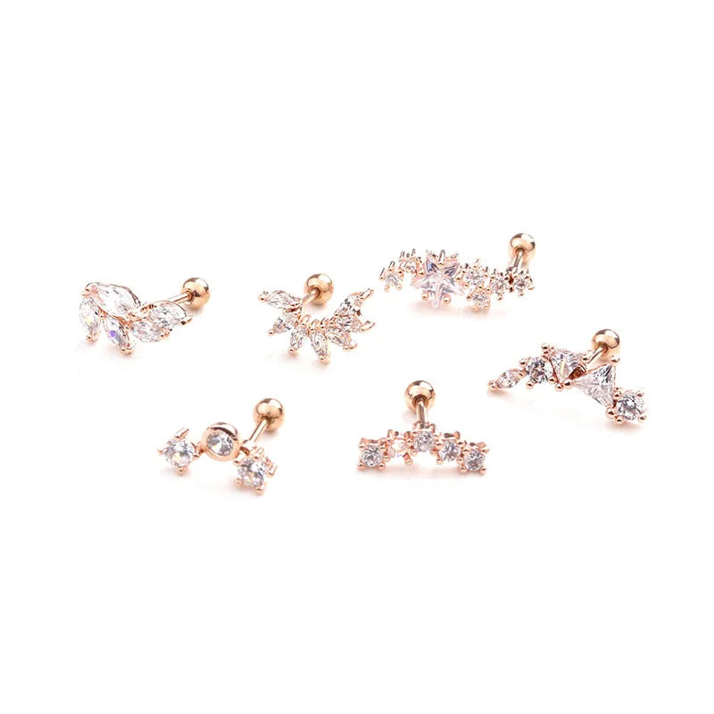 S&S 18K Gold Plated Zircon Stud Earrings | Stainless Steel Ear Bone Nail | S&S Collection