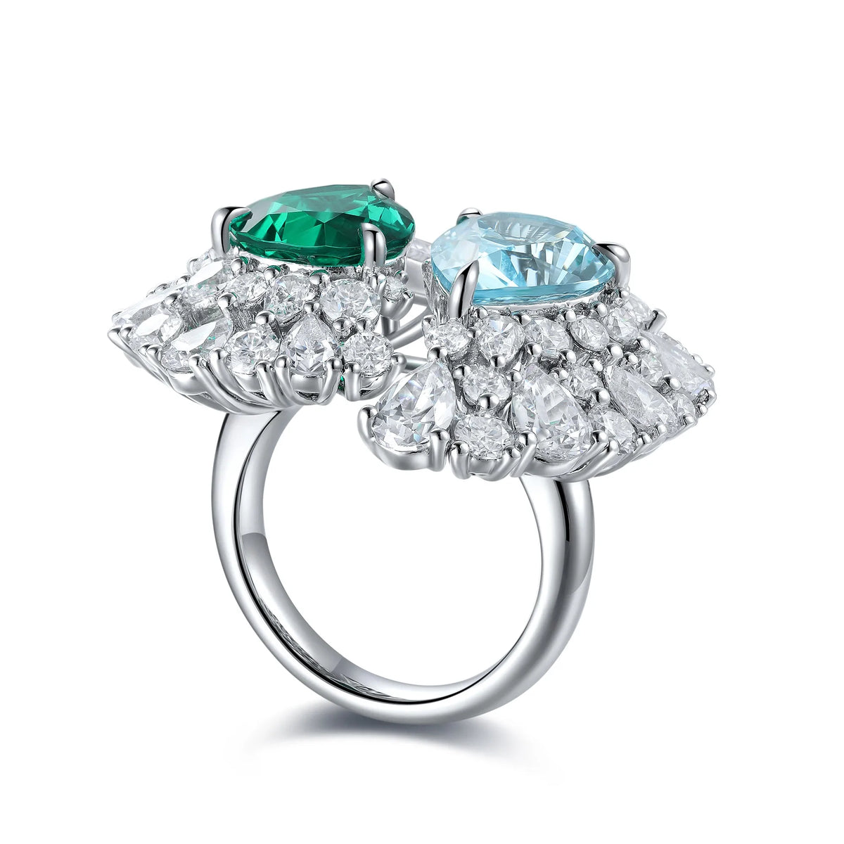 Gemfiori Jewelry Trendy High Quality S925 Silver Cultivated Emerald Sapphire Ring Unisex Engagement Ring for Wedding Party or Gift