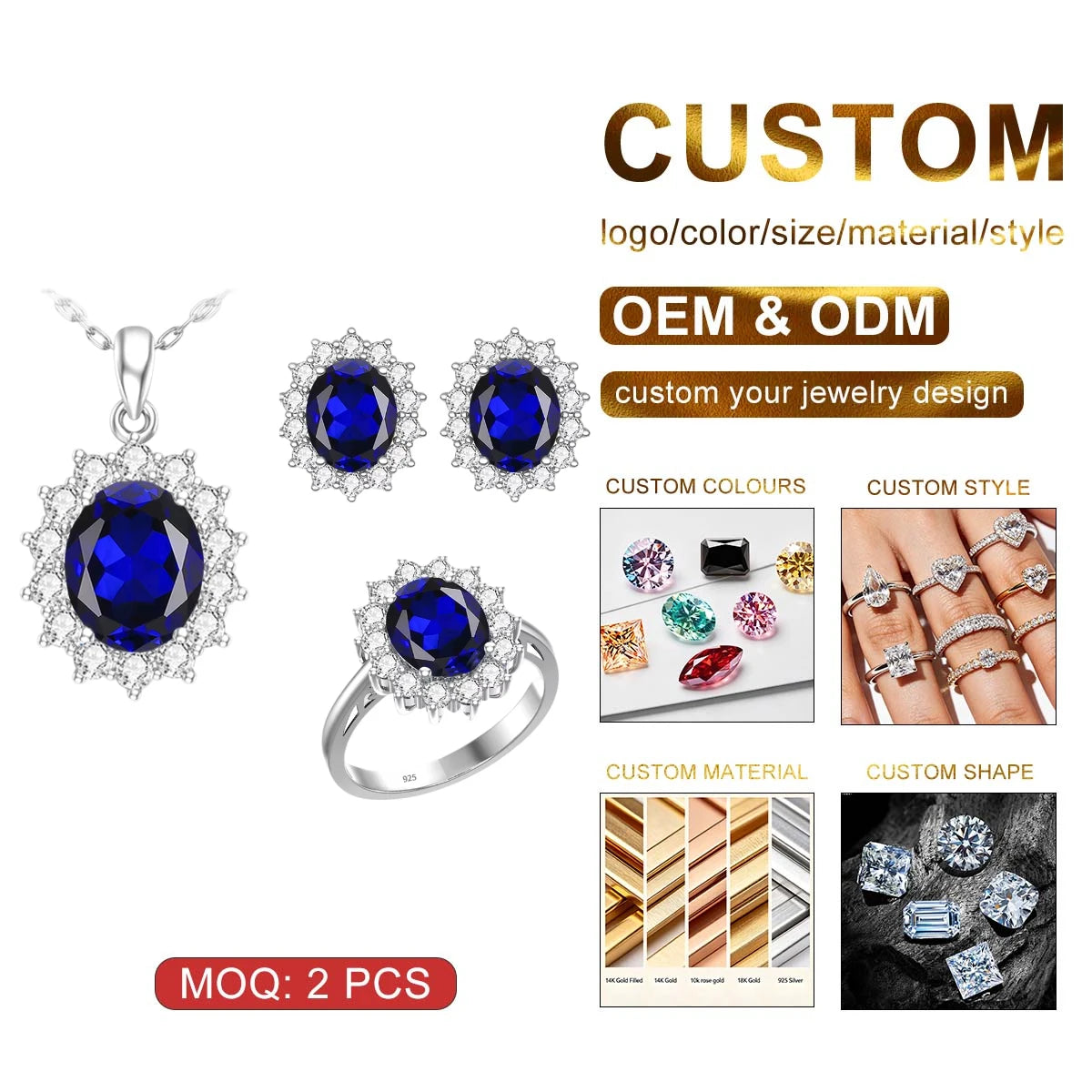 ArtistA Luxury Bridal Jewelry Set 925 Sterling Silver Sapphire Halo Ring Earrings Pendant for Women's Wedding Jewelry