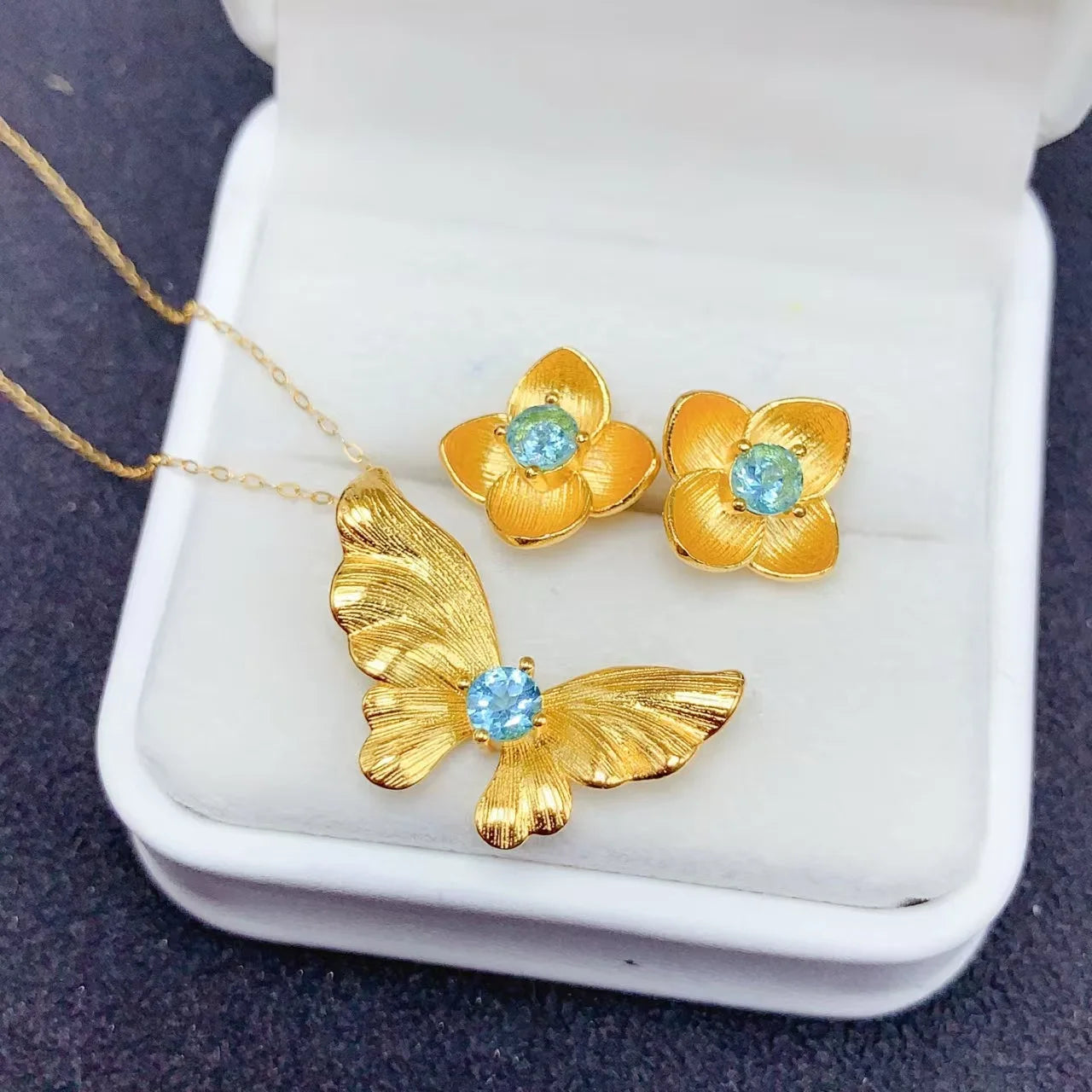 Wholesale 925 Sterling Silver Gold  plated Natural Topaz Earrings, Necklaces, Wedding and Engagement   Fashion Jewelry Sets