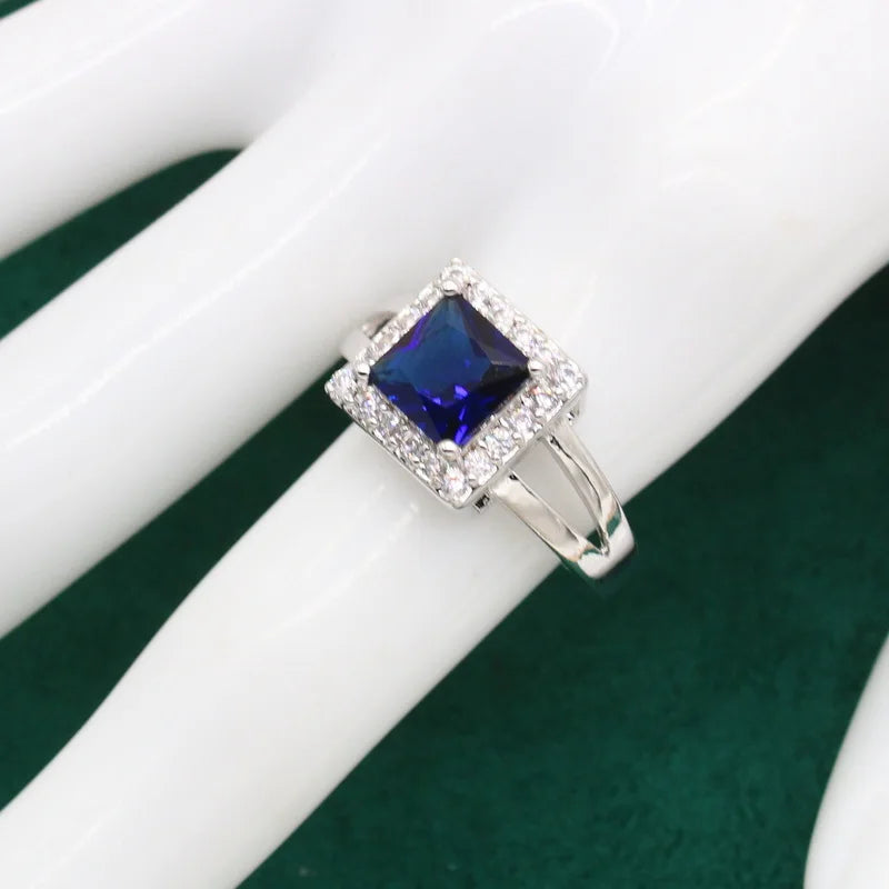 XOTICA Silver 925 Ladies Sets Blue Zircon Long Earrings Ring Pendant Bracelet Alloy Material-for Wedding Party Gift Sets for Women