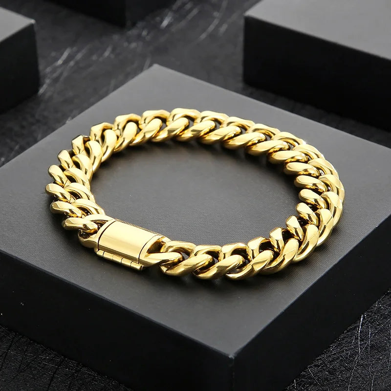 REBEL Men Stainless Steel Vintage Cuban Links 600mm Necklace&200mm Bracelet Jewelry Set