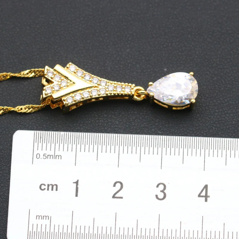 XOTICA Customizable 18K Gold Plated White Zirconia Long Water Drop Style Alloy Set for Women's Wedding Party Engagement Zircon Gift