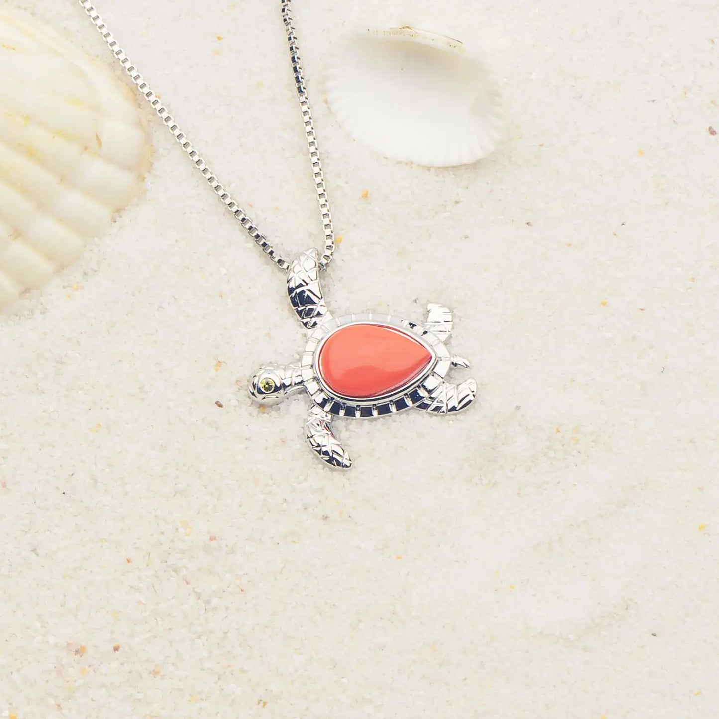 Coral TurtlePendant Necklace-Copper Sweater Chain Link Chain Wholesale Jewelry