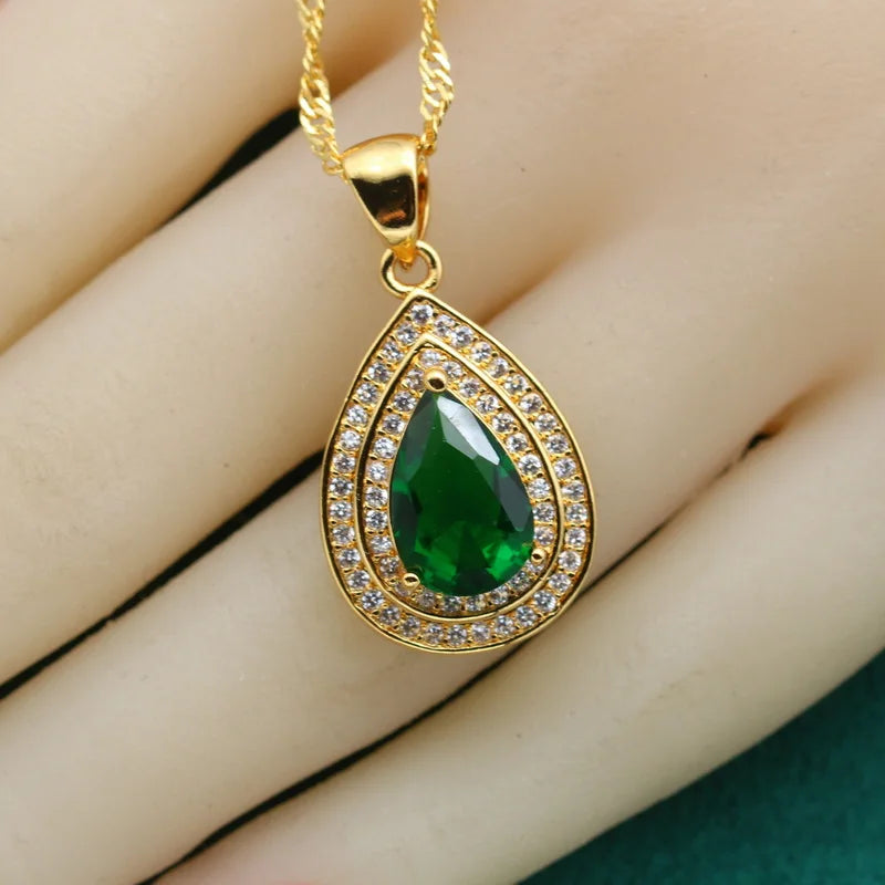 XOTICA Custom 18K Gold Plated Necklace Set for Women Classic Water Drop White Zircon Pendant Ladies' Gold Jewellery