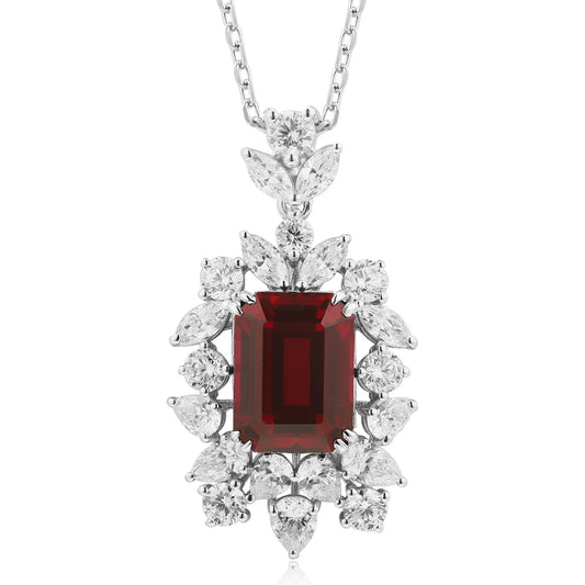 Gemfiori Anster 925 Sterling Silver High-quality Cultivated Ruby Necklace - Suitable for Parties or As a Gift