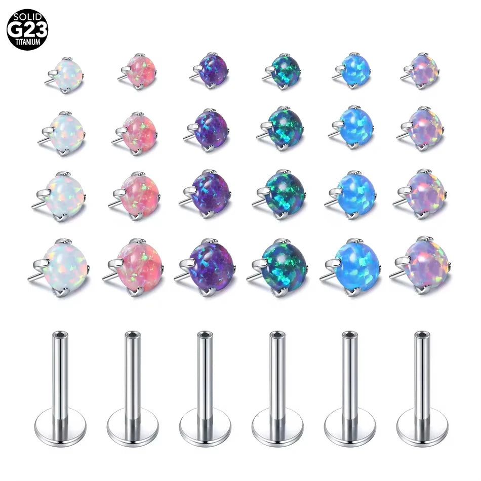 G23 Titanium Threadless Labret Monore Claw Opal Tragus Helix Stud Earrings Push-in Lip Cartilage Jewelry Children's