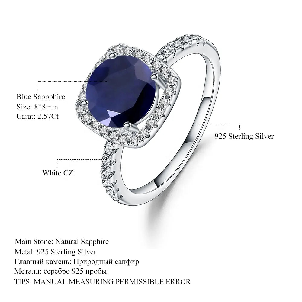 ArtistA Classic Luxury Style Round 925 Sterling Silver Cubic Zirconia Natural Blue Sapphire Gemstone Halo Wedding Eternity Ring