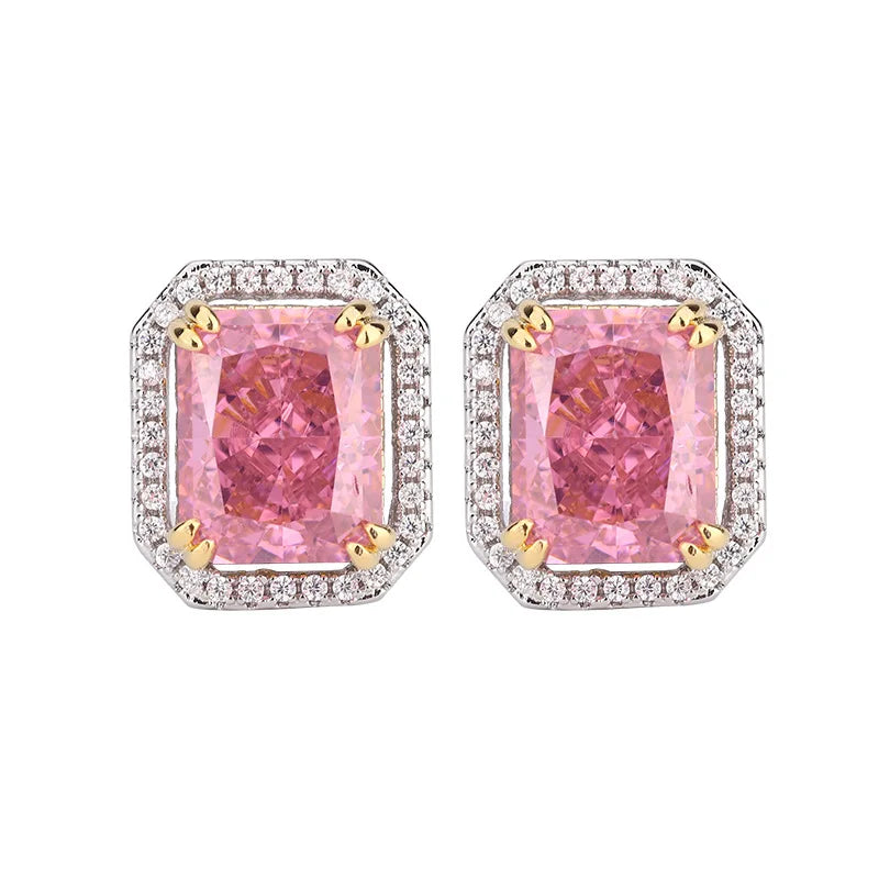 Gemfiori New Hot Selling Jewelry Ice Flower Cut Deep pink Copper Inlaid Zircon Fashionable Set Holiday Gift