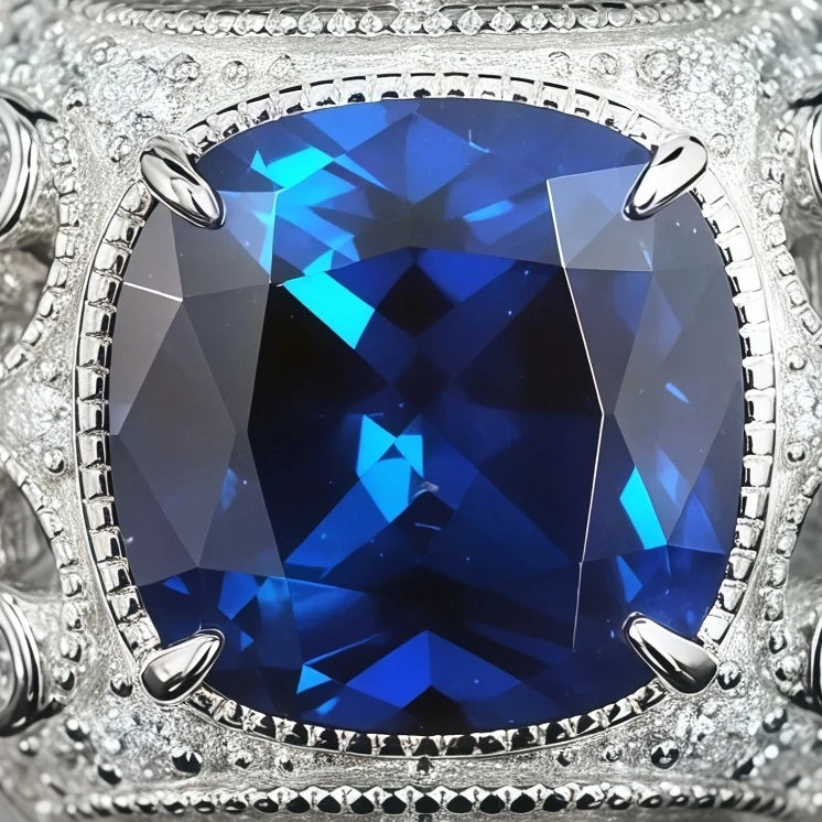 MUSHAN Women's Luxury Sterling Silver Wedding Bands Ring High Carbon Diamond Lab Grown Gemstones Blue Corundum Spinel for Party