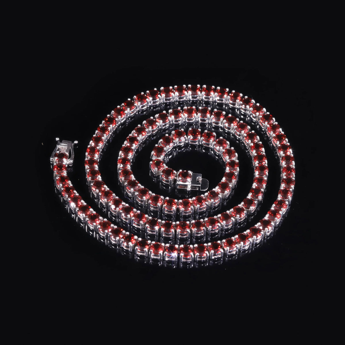 Gemfiori Abiding Factory Selling Hip Hop Jewelry Round 5mm 20 Inches Clavicle Chain Stacking Natural Garnet Tennis Chain S925
